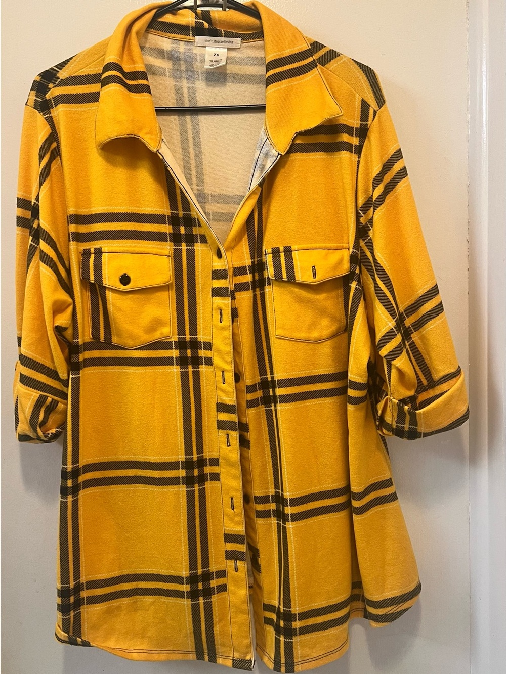 Yellow Plaid Utility Shacket with Button-Front